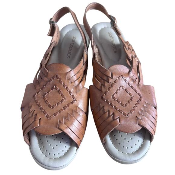 Softspots Shoes - Softspots Sandals Womens 8 M Brown Woven Leather Open Toe Slingback Adjustable